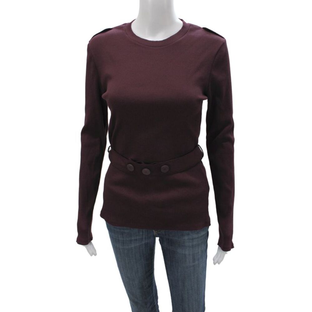 Zara Women Basic Purple Cotton Crew Neck Long Sleeve Blouse Size L